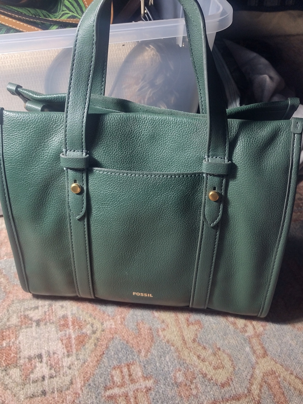 Fossil Emerald Green Pebbled Leather Small Satchel